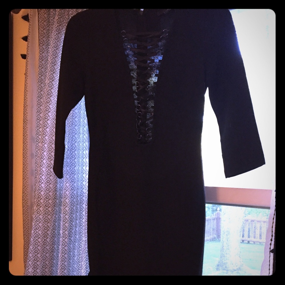 Forever 21 tie up black midi dress